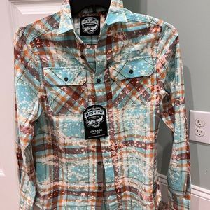 Angry Minnow Christmas holiday vintage Santa  reindeer flannel shirt sweater